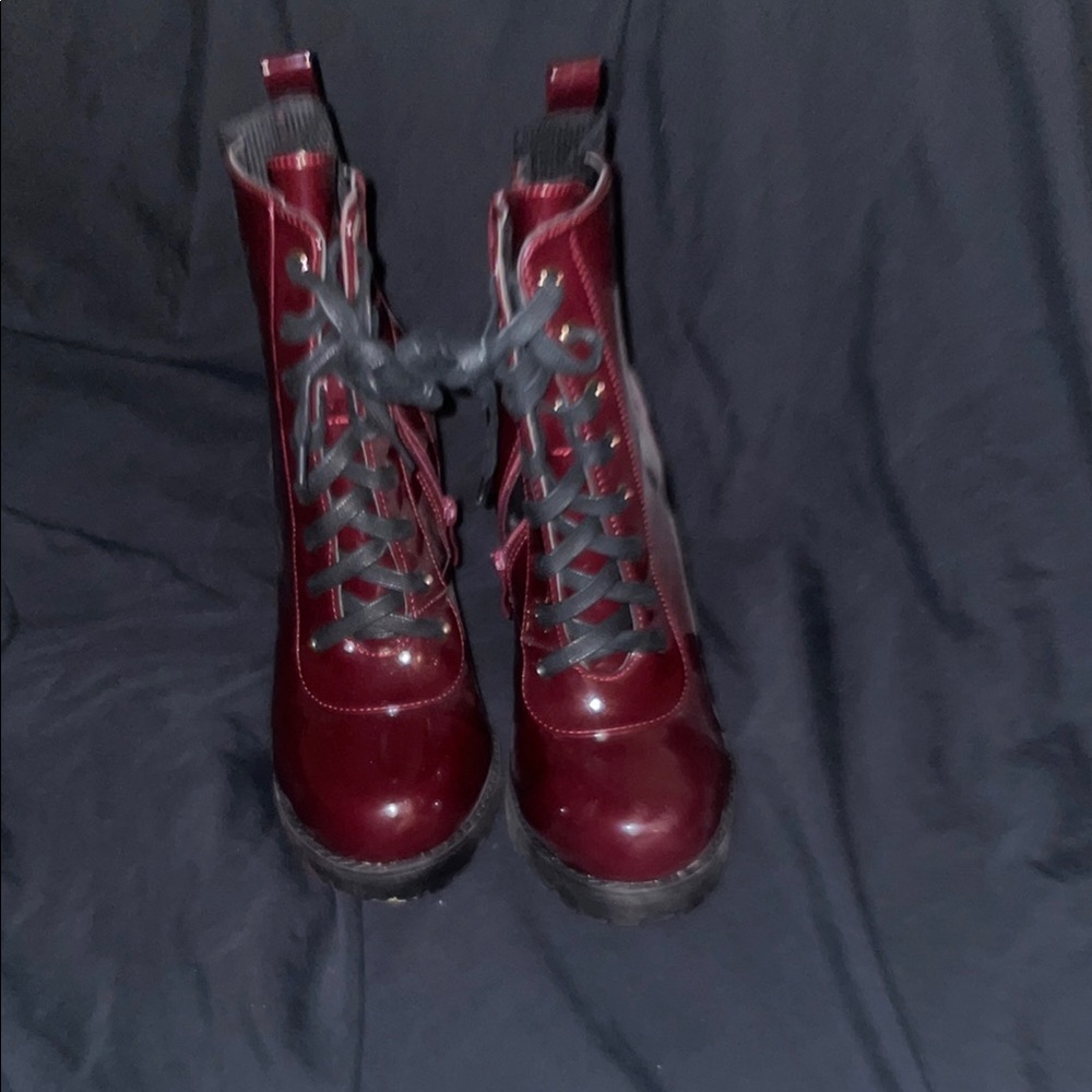 Burgundy Lace-Up Ankle Boots